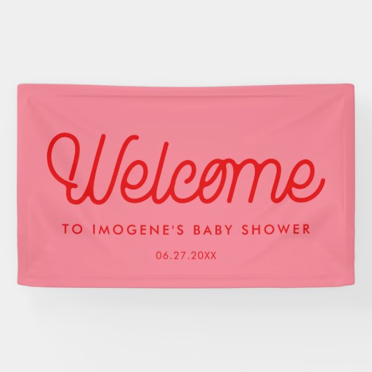 Rosa Retro-Vintage-Script Baby-Shower-Willkommen Banner (Horizontal)