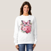 Rosa Retro Wasserfarbenfrohe Schmetterlinge & Blum Sweatshirt (Vorne ganz)