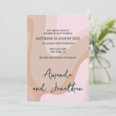 Rosa Retro Wave Wedding Einladung (Stehend Vorderseite)