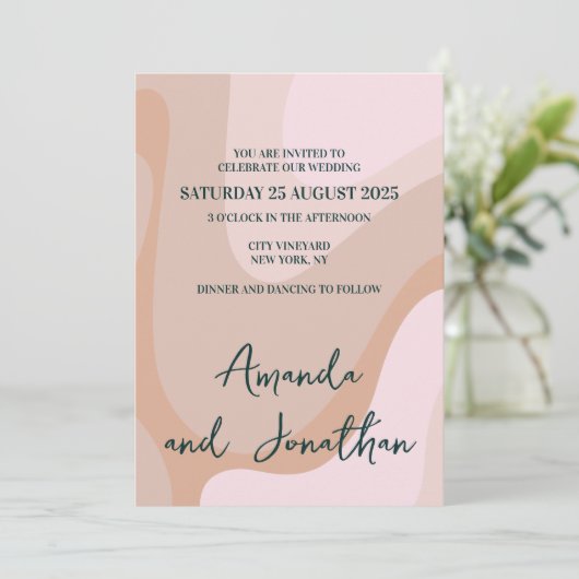 Rosa Retro Wave Wedding Einladung (Stehend Vorderseite)