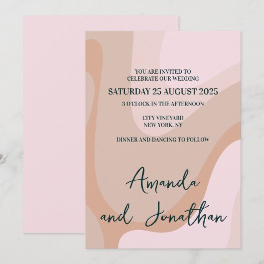 Rosa Retro Wave Wedding Einladung (Vorne/Hinten)