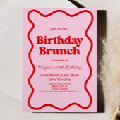 Rosa Retro Wavy Border Birthday Brunch Party Einladung