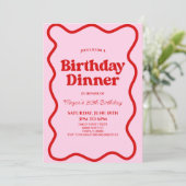 Rosa Retro Wavy Border Birthday Dinner Party Einladung (Stehend Vorderseite)