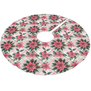 Rosa Retro-Weihnachten Floral Kariert Frohe Weihna Polyester Weihnachtsbaumdecke