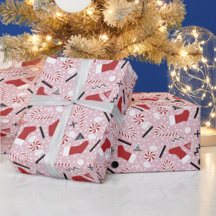 Rosa Retro-Weihnachten Pfefferminz Geschenkpapier