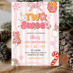 Rosa Retro-Weihnachten Winter Zwei Süße Geburtstag Einladung