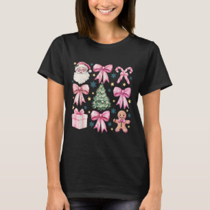 Rosa Retro Weihnachtscoquette Bow Xmas Tree Santa T-Shirt