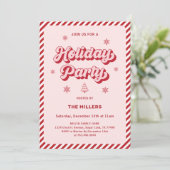 Rosa Retro Weihnachtsfeier Einladung (Stehend Vorderseite)