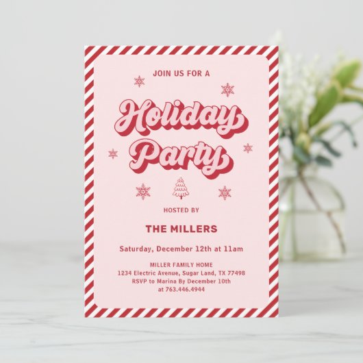Rosa Retro Weihnachtsfeier Einladung (Stehend Vorderseite)