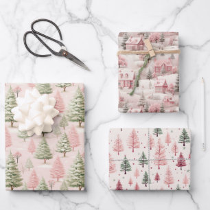 Rosa Retro Weihnachtsfeiertag Geschenkpapier Set