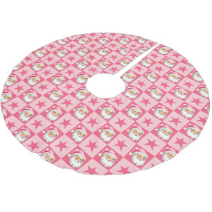 Rosa Retro-Weihnachtsmann Rosa-Schottenkaro-Weihna Polyester Weihnachtsbaumdecke