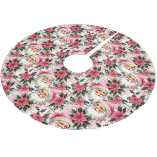 Rosa retro Weihnachtsmann Weihnachten floral karie Polyester Weihnachtsbaumdecke