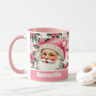 Rosa Retro-Weihnachtsmann-Weihnachtsblumen-Karo Tasse