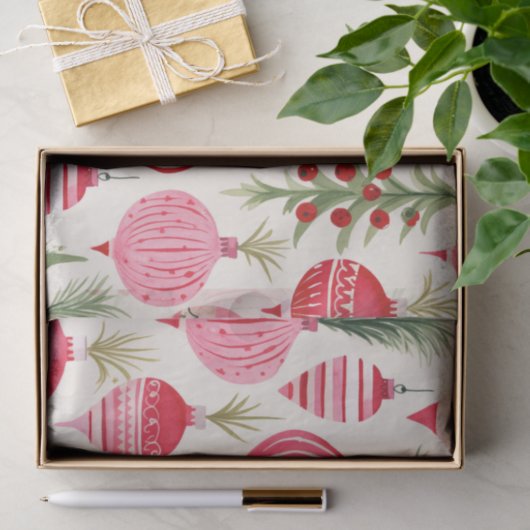 Rosa Retro Weihnachtsschmuck Baubles Seidenpapier (Geschenk)