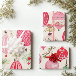 Rosa Retro Weihnachtsschmuck Geschenkpapier Set