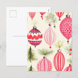 Rosa Retro Weihnachtsschmuck Postkarte