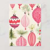 Rosa Retro Weihnachtsschmuck Postkarte (Vorderseite)