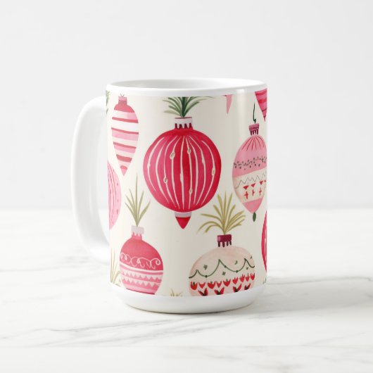 Rosa Retro Weihnachtsschmuck Tasse (Vorderseite Links)