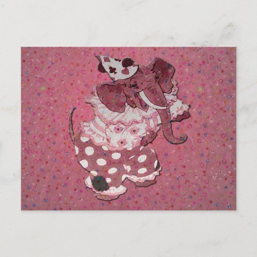 Rosa Retro-Zirkuselefant Postkarte (Vorderseite)