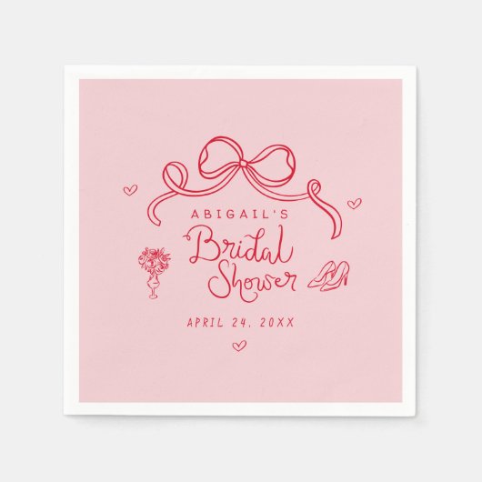 Rosa Retrohandgezeichnetes weißes Brautparty Serviette (Vorderseite)