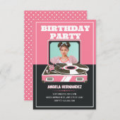 Rosa Retromusik Einladung (Vorne/Hinten)