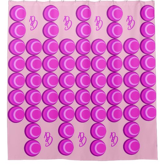 Rosa Retromuster im trendigen Stil mit Monogramm Duschvorhang (Vorderseite)