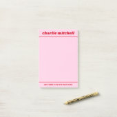 Rosa Retroname Post-it Klebezettel (Auf Schreibtisch)