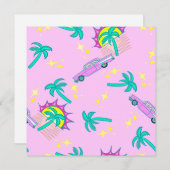 Rosa Retropalmen und Auto Einladung (Vorne/Hinten)