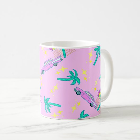 Rosa Retropalmen und Auto Kaffeetasse (VorderseiteRechts)
