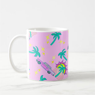 Rosa Retropalmen und Auto Kaffeetasse