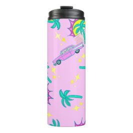 Rosa Retropalmen und Auto Thermosbecher