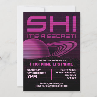 Rosa Retrowave Überraschung Geburtstagsparty Einla Einladung