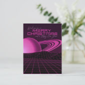 Rosa Retrowave Weihnachten Postkarte (Stehend Vorderseite)