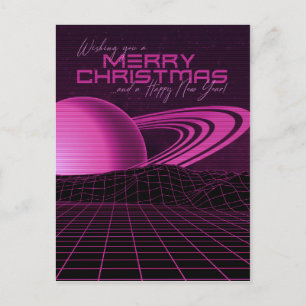 Rosa Retrowave Weihnachten Postkarte