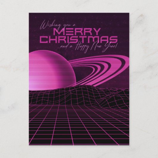 Rosa Retrowave Weihnachten Postkarte (Vorderseite)