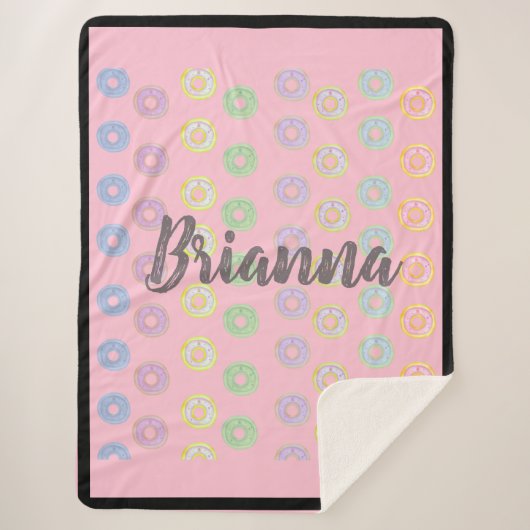 Rosa Reversible Individuelle Name Donut Sherpa Bla Sherpadecke (Vorderseite)