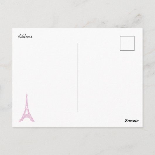 Rosa Rhinestones Eiffelturm Postkarte (Rückseite)