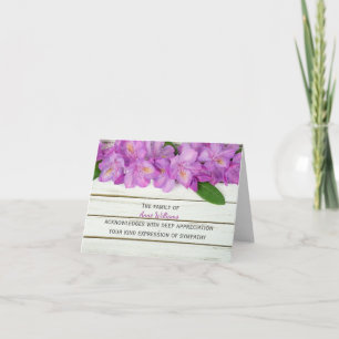 Rosa Rhododendron auf Holz Danke von der Familie