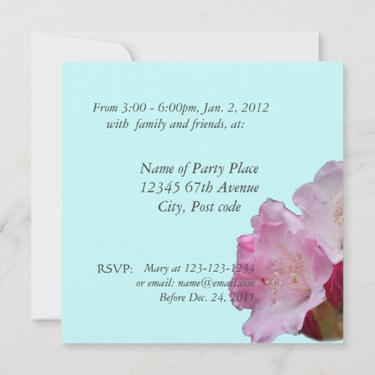Rosa Rhododendron Blume Party Einladung (Rückseite)