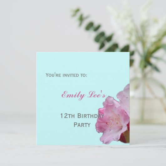 Rosa Rhododendron Blume Party Einladung (Stehend Vorderseite)