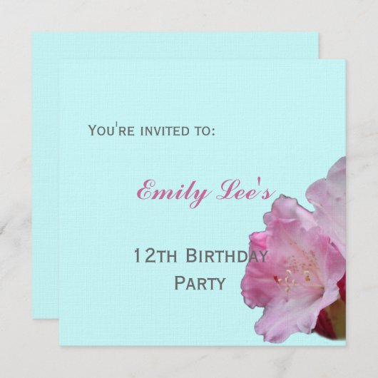 Rosa Rhododendron Blume Party Einladung (Vorne/Hinten)