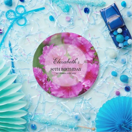 Rosa Rhododendron-Blumen-80. Geburtstag Pappteller (Party)