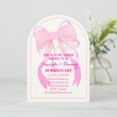 Rosa Ribbon Babydusche Arch Weiß Einladung (Stehend Vorderseite)