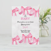 Rosa Ribbon Babydusche Einladung (Stehend Vorderseite)