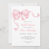 Rosa Ribbon Bow Coquette Minimalistisches Brautpar Einladung (Vorderseite)