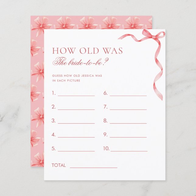Rosa Ribbon Bow wie alt war das Brautspiel (Vorne/Hinten)
