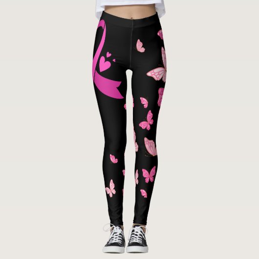 Rosa Ribbon Brustkrebs Bewusstsein Leggings (Vorderseite)