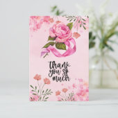 Rosa Ribbon Brustkrebs Bewusstsein mit Blume Dankeskarte (Stehend Vorderseite)