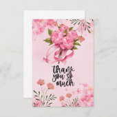 Rosa Ribbon Brustkrebs Bewusstsein mit Blume Dankeskarte (Vorne/Hinten)