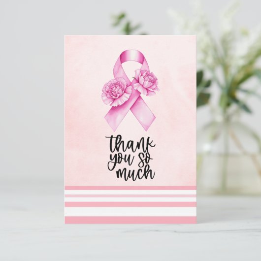 Rosa Ribbon Brustkrebs Bewusstsein mit Blume Dankeskarte (Stehend Vorderseite)